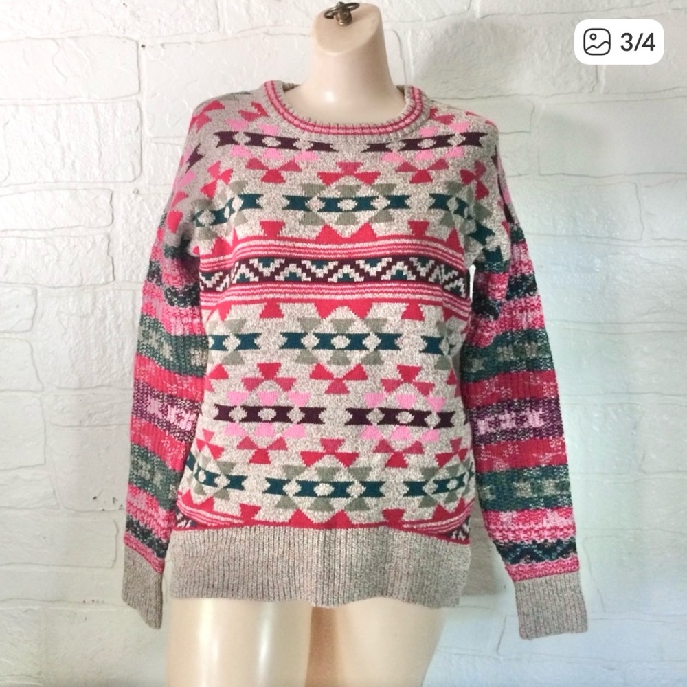Aeropostale Pullover Sweater Crewneck Pink Red Green southwestern tan